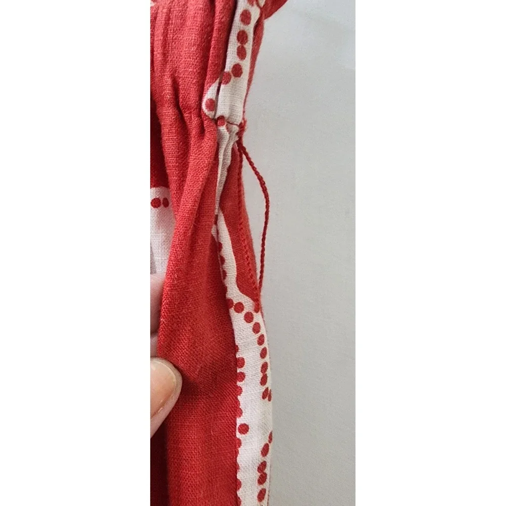 Lemlem by Liya Kebede Red White Linen Tiered Maxi Skirt Paisley Paperbag Waist S